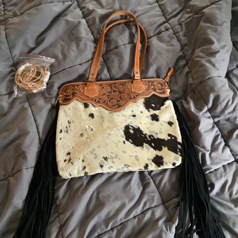 Leather fringe purse